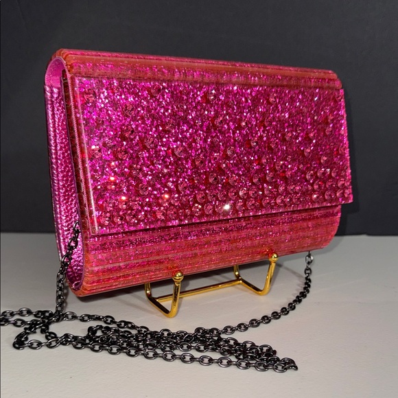 KURT GEIGER NEW Glittery Pink Clutch multi way crossbody Bag - Picture 2 of 10